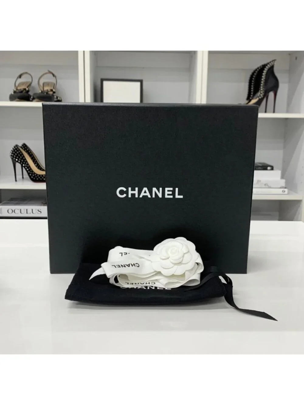 Chanel CC Logo Quilted Camellia Rhinestone Leather Sandals